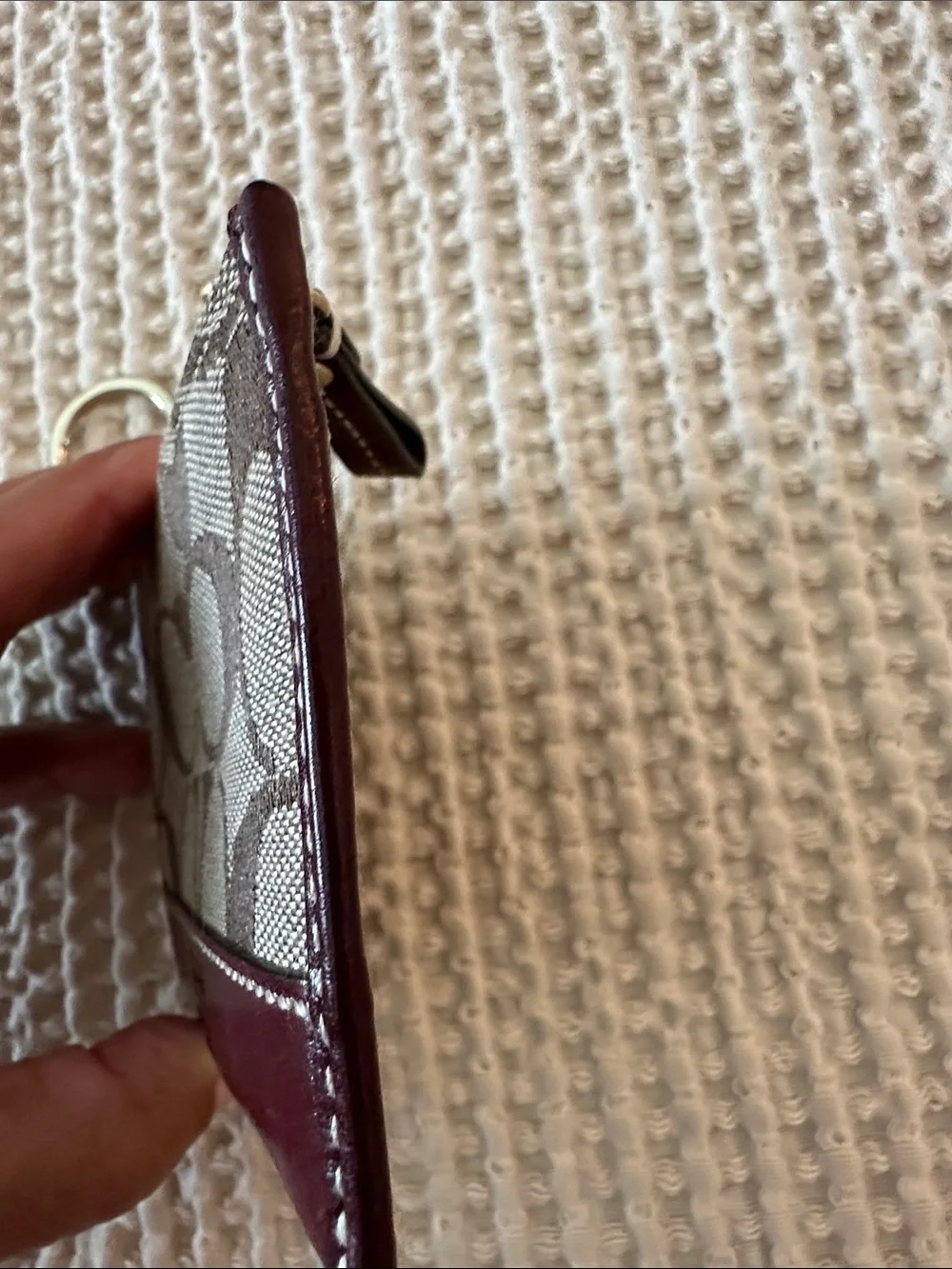 NWOT Coach Card Case Keyring in Beige and Burgundy